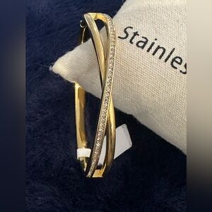 Stainless Steel Gold Plated Bangle with Czs